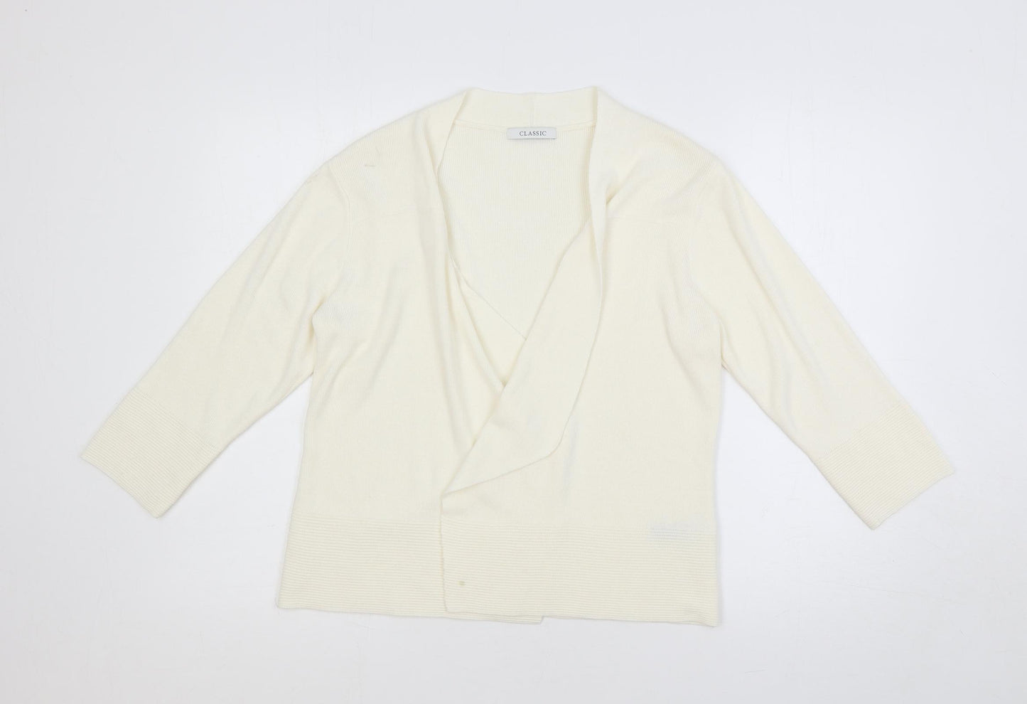 Marks and Spencer Womens Ivory Collared Acrylic Cardigan Jumper Size 14 - Open
