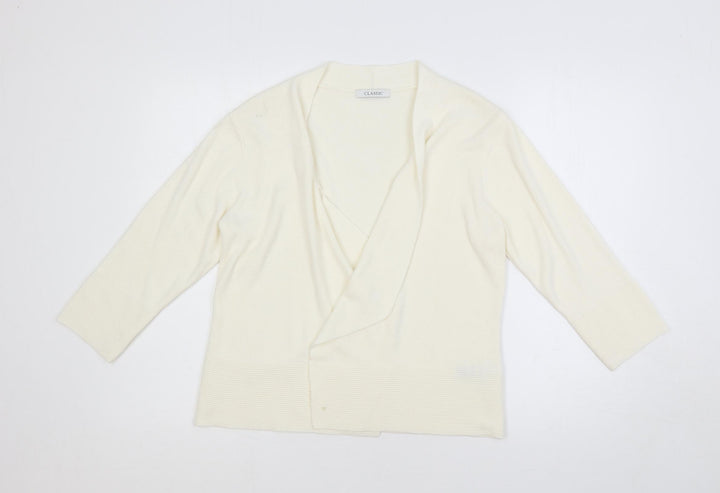 Marks and Spencer Womens Ivory Collared Acrylic Cardigan Jumper Size 14 - Open
