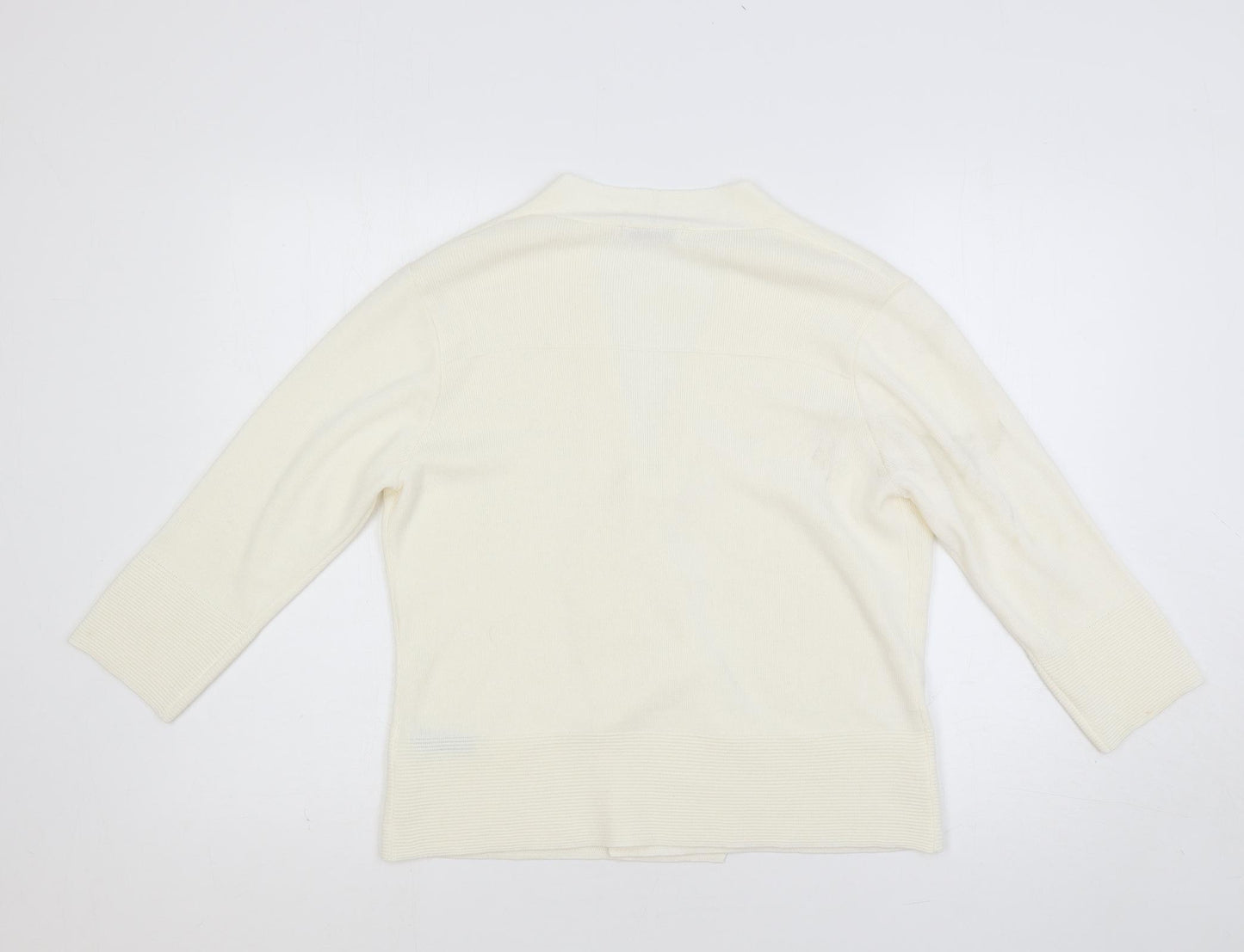 Marks and Spencer Womens Ivory Collared Acrylic Cardigan Jumper Size 14 - Open