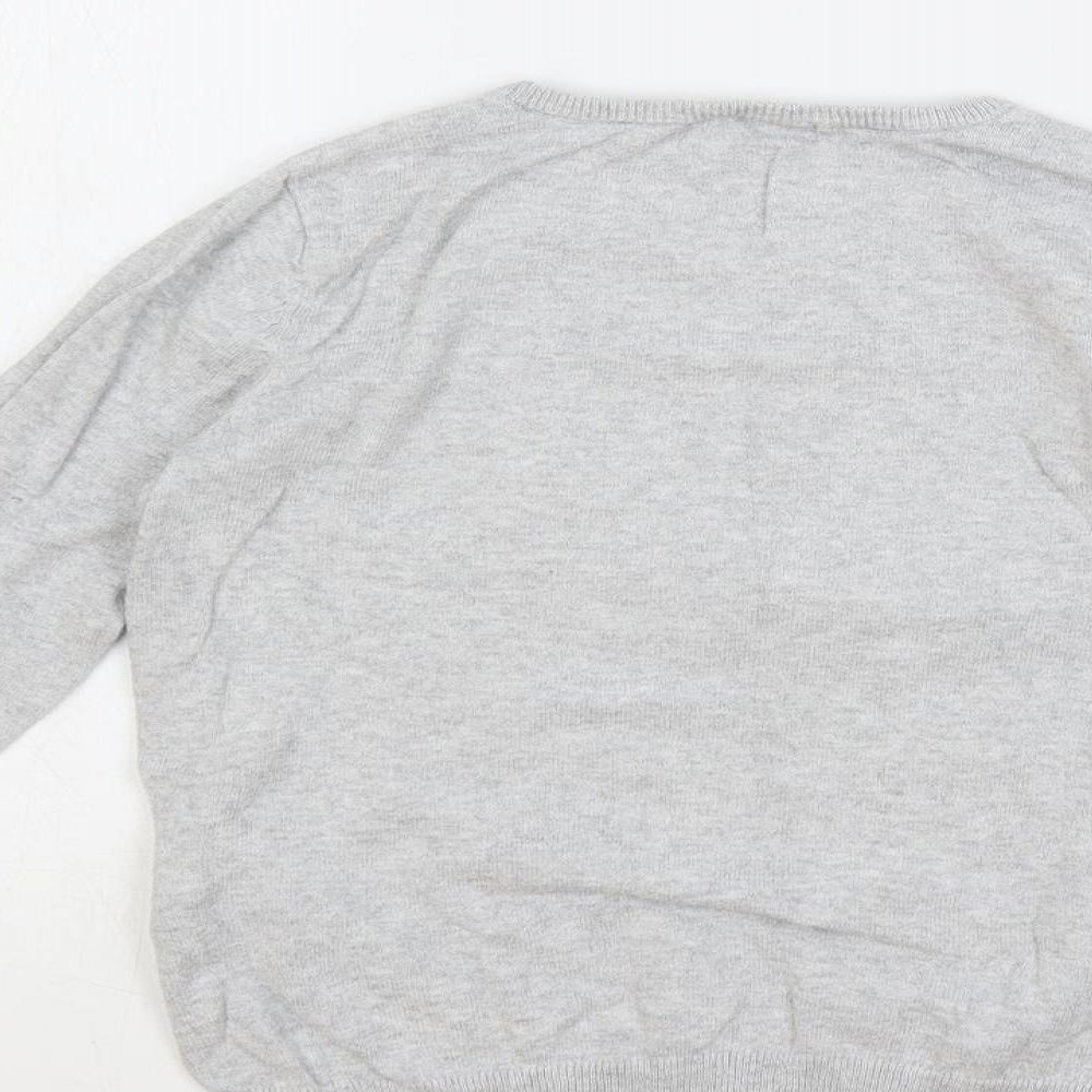 H&M Girls Grey Crew Neck Cotton Pullover Jumper Size 6-7 Years Pullover - Bunny Sequin