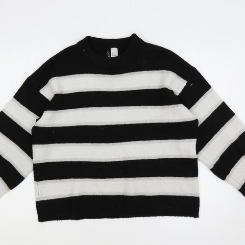 Divided by H&M Womens Black Crew Neck Striped Acrylic Pullover Jumper Size S