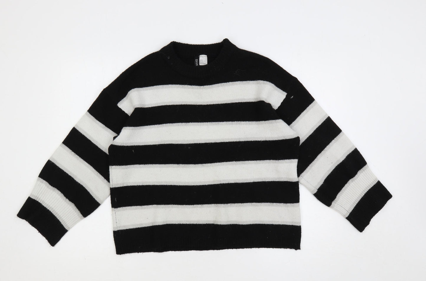 Divided by H&M Womens Black Crew Neck Striped Acrylic Pullover Jumper Size S