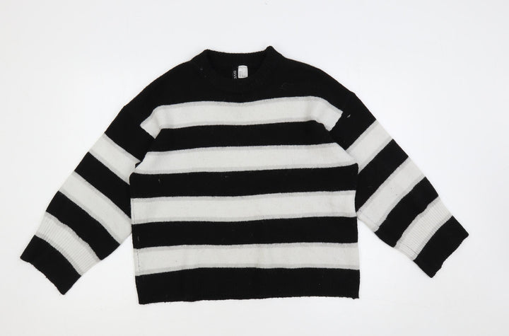 Divided by H&M Womens Black Crew Neck Striped Acrylic Pullover Jumper Size S