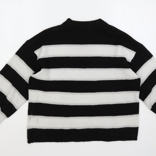 Divided by H&M Womens Black Crew Neck Striped Acrylic Pullover Jumper Size S