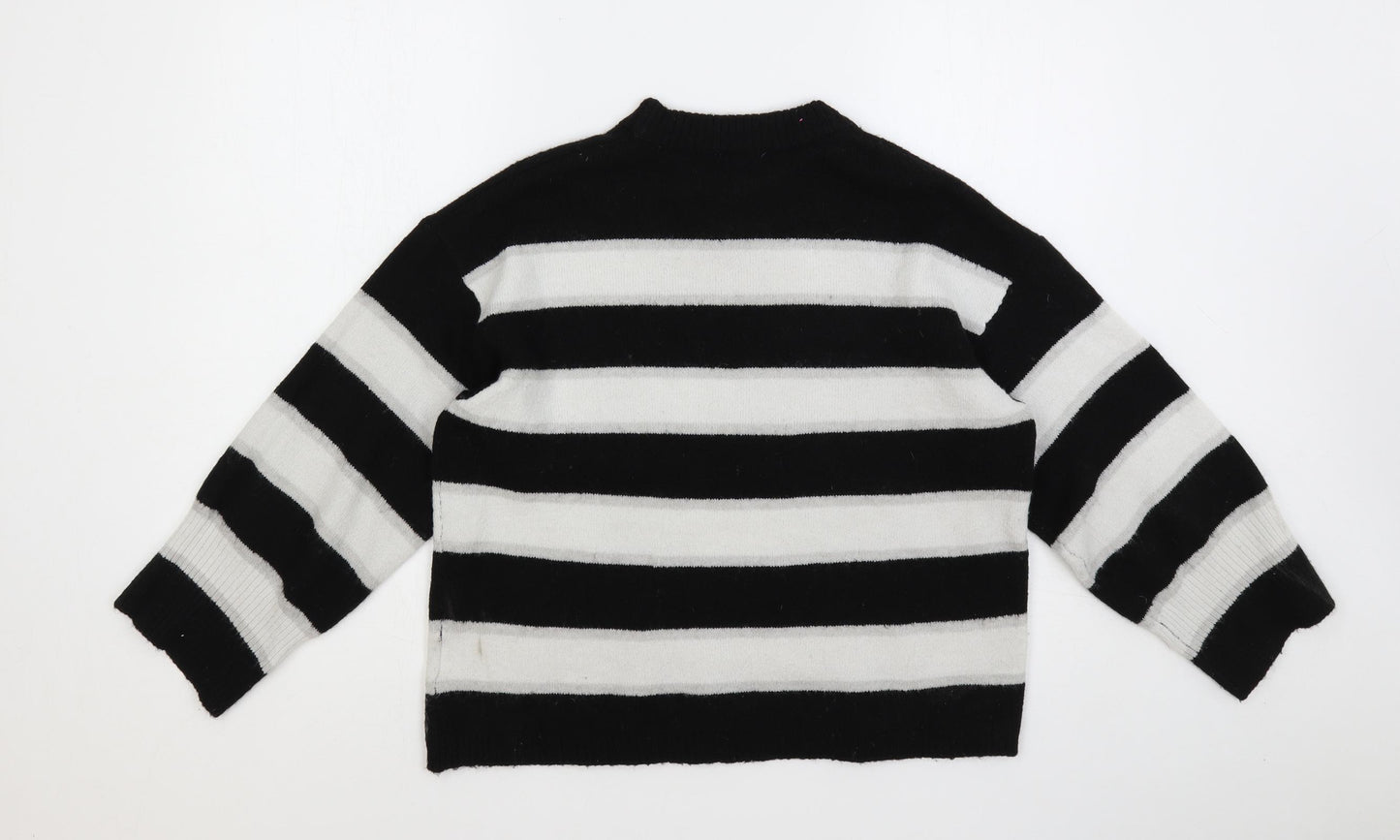 Divided by H&M Womens Black Crew Neck Striped Acrylic Pullover Jumper Size S