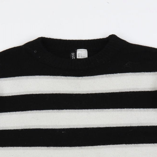 Divided by H&M Womens Black Crew Neck Striped Acrylic Pullover Jumper Size S