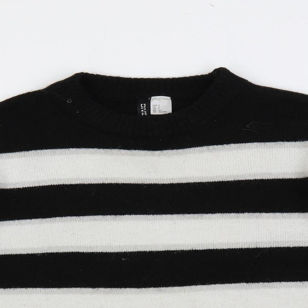 Divided by H&M Womens Black Crew Neck Striped Acrylic Pullover Jumper Size S