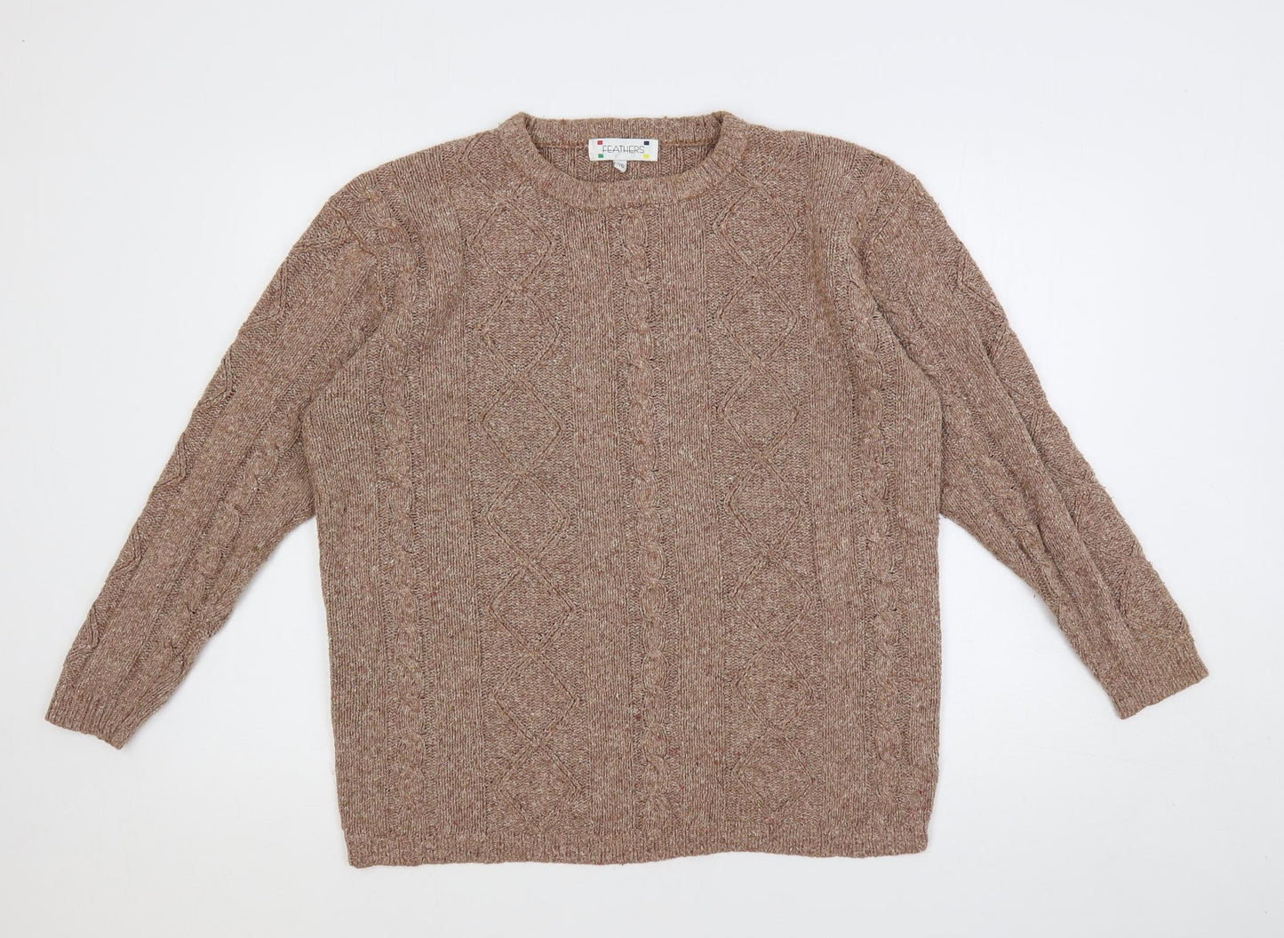 Feathers Mens Brown Crew Neck Silk Pullover Jumper Size L Long Sleeve