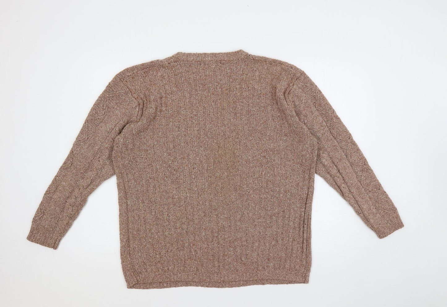 Feathers Mens Brown Crew Neck Silk Pullover Jumper Size L Long Sleeve