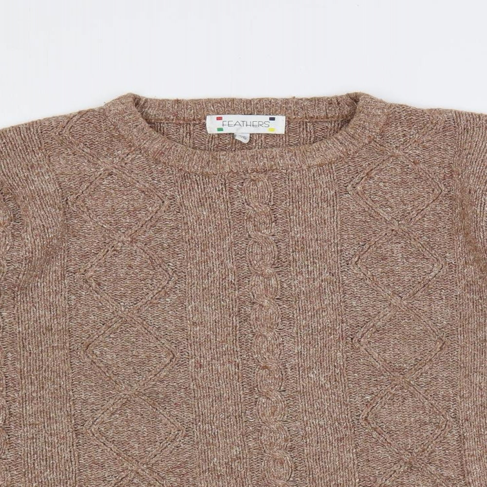 Feathers Mens Brown Crew Neck Silk Pullover Jumper Size L Long Sleeve