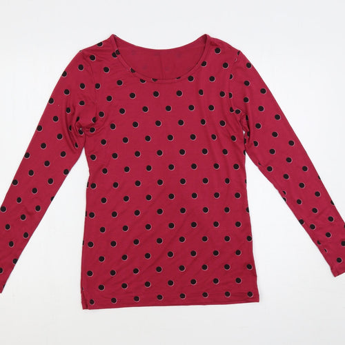 Uniqlopi Womens Pink Polka Dot Polyester Basic T-Shirt Size S Boat Neck