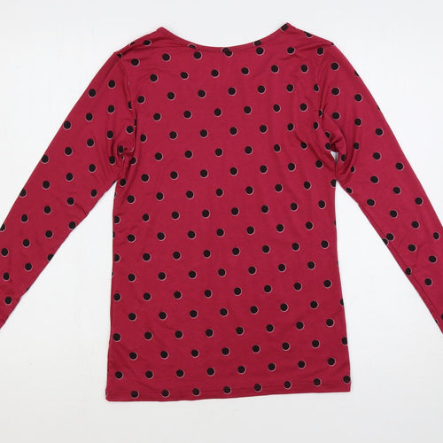 Uniqlopi Womens Pink Polka Dot Polyester Basic T-Shirt Size S Boat Neck
