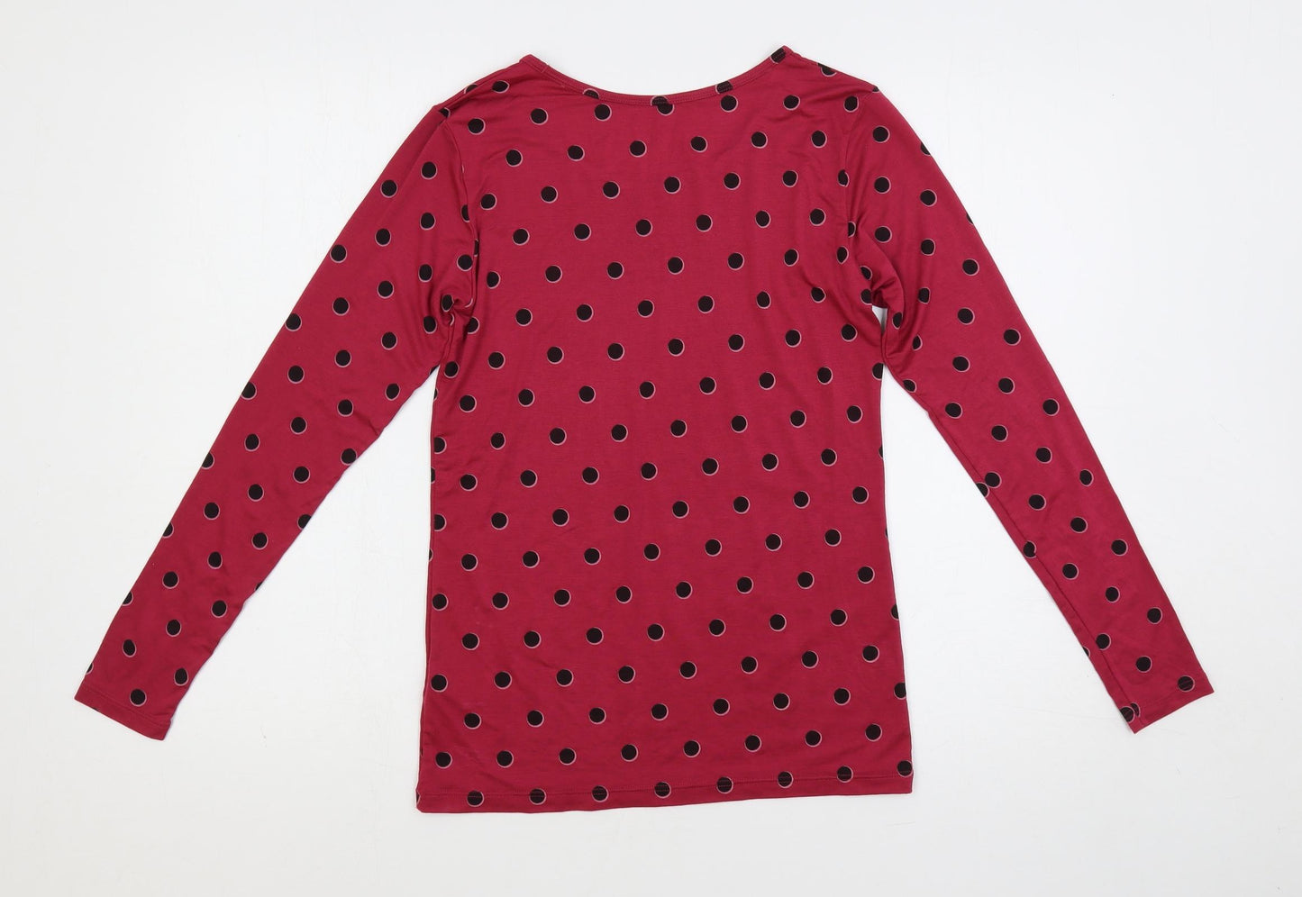 Uniqlopi Womens Pink Polka Dot Polyester Basic T-Shirt Size S Boat Neck