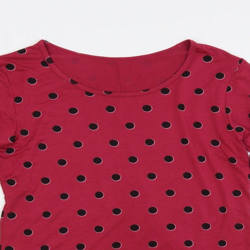 Uniqlopi Womens Pink Polka Dot Polyester Basic T-Shirt Size S Boat Neck