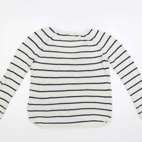H&M Womens White V-Neck Striped Acrylic Pullover Jumper Size S