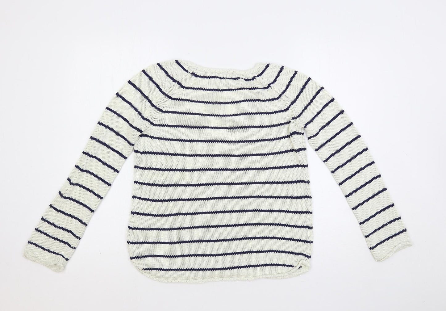 H&M Womens White V-Neck Striped Acrylic Pullover Jumper Size S