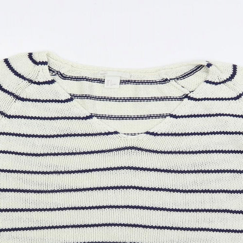 H&M Womens White V-Neck Striped Acrylic Pullover Jumper Size S