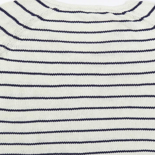 H&M Womens White V-Neck Striped Acrylic Pullover Jumper Size S