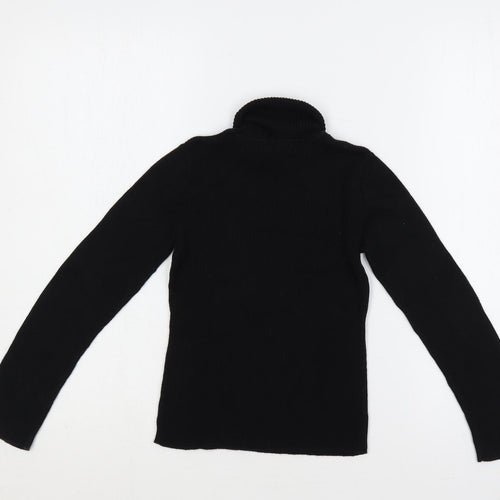 Gap Girls Black Roll Neck Cotton Pullover Jumper Size 8-9 Years Pullover - Ribbed