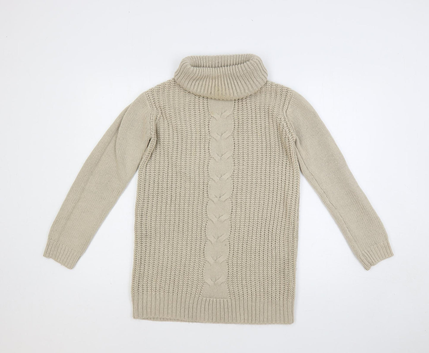 Zara Girls Beige Roll Neck Acrylic Tunic Jumper Size 13-14 Years Pullover