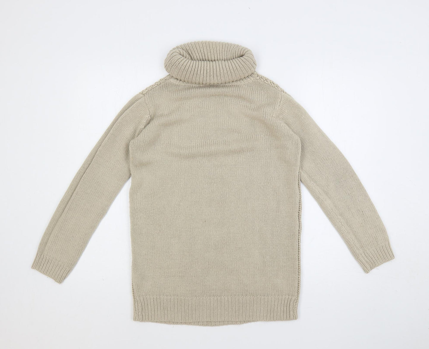 Zara Girls Beige Roll Neck Acrylic Tunic Jumper Size 13-14 Years Pullover
