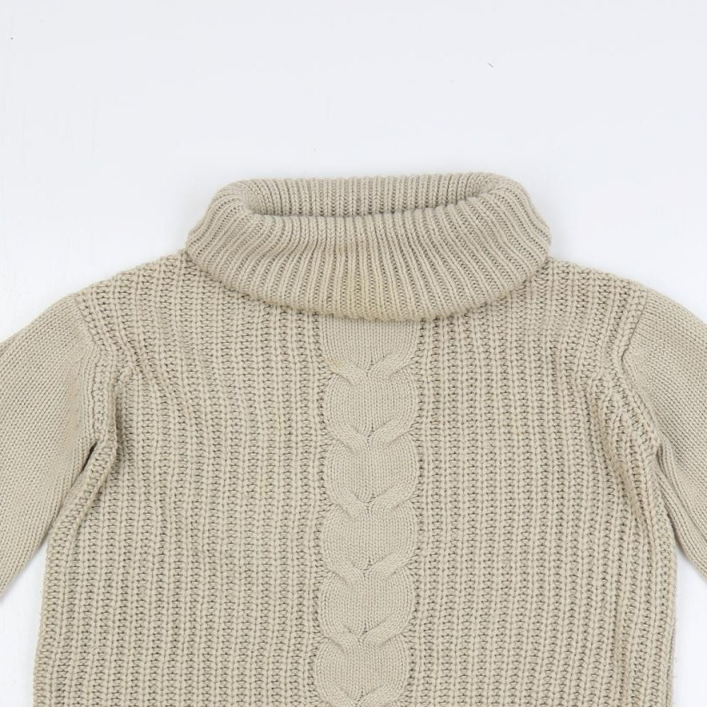 Zara Girls Beige Roll Neck Acrylic Tunic Jumper Size 13-14 Years Pullover