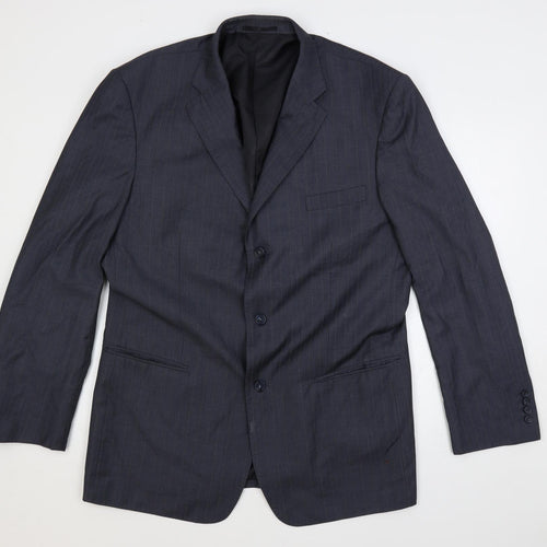Boss Mens Blue Striped Wool Jacket Blazer Size 50 Regular