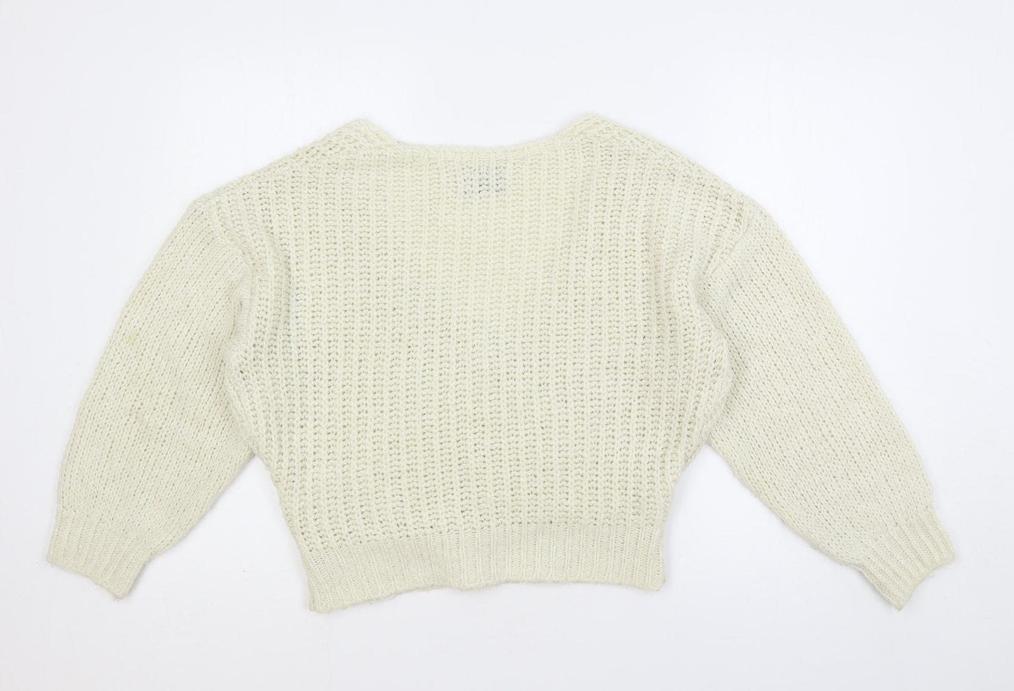 ASOS Womens Ivory V-Neck Acrylic Pullover Jumper Size 10 - Wrap Front Detail