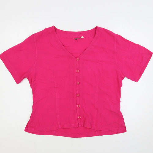 EAST Womens Pink Viscose Basic Button-Up Size 16 V-Neck