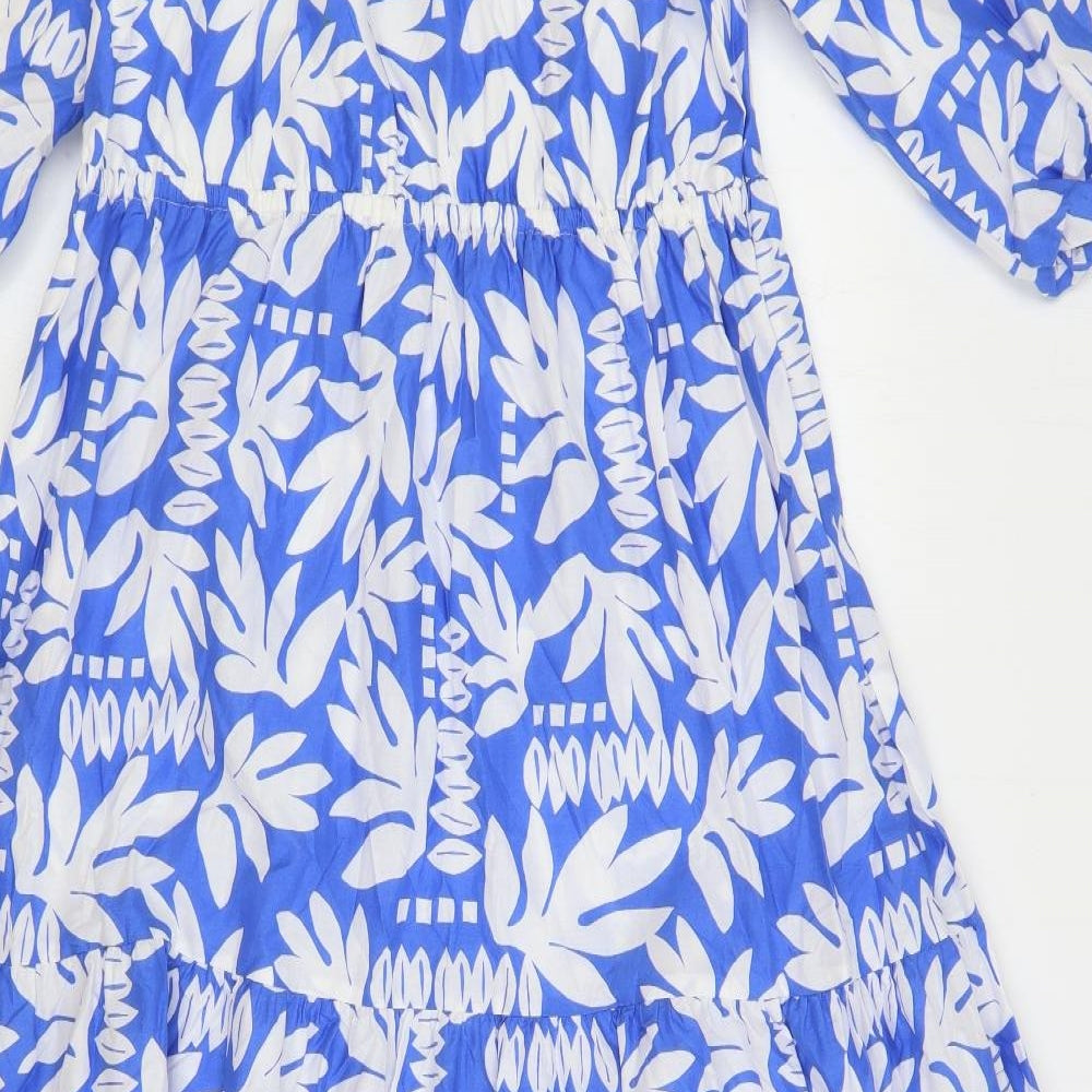 Marks and Spencer Womens Blue Geometric Cotton A-Line Size 10 Round Neck Tie
