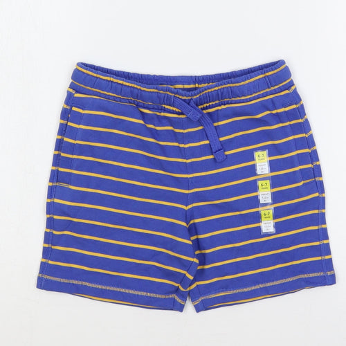 Marks and Spencer Boys Blue Striped Cotton Sweat Shorts Size 6-7 Years Regular Drawstring - Adjustable Waist
