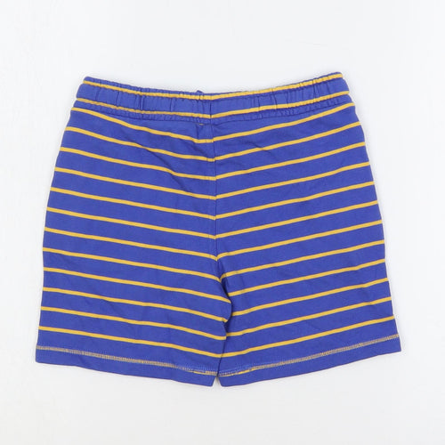 Marks and Spencer Boys Blue Striped Cotton Sweat Shorts Size 6-7 Years Regular Drawstring - Adjustable Waist