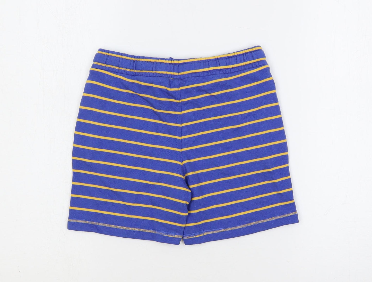 Marks and Spencer Boys Blue Striped Cotton Sweat Shorts Size 6-7 Years Regular Drawstring - Adjustable Waist