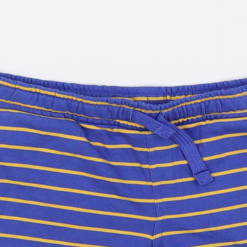 Marks and Spencer Boys Blue Striped Cotton Sweat Shorts Size 6-7 Years Regular Drawstring - Adjustable Waist