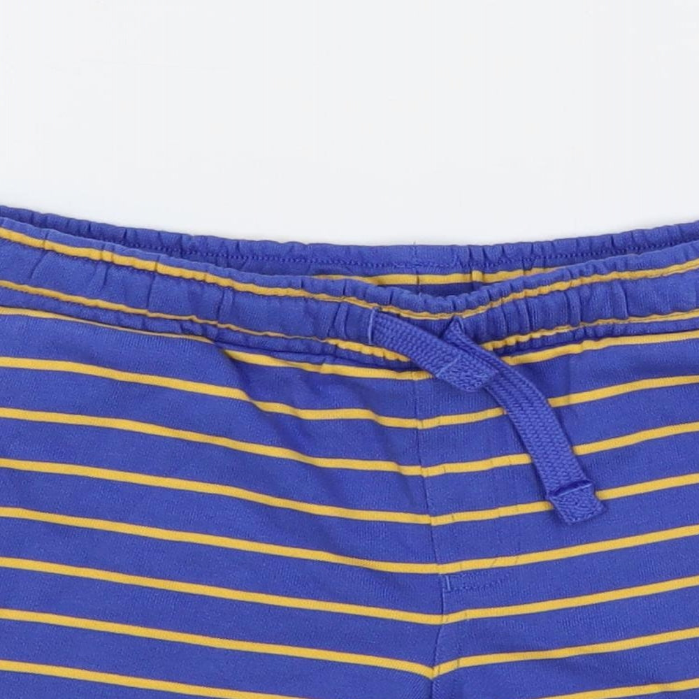 Marks and Spencer Boys Blue Striped Cotton Sweat Shorts Size 6-7 Years Regular Drawstring - Adjustable Waist