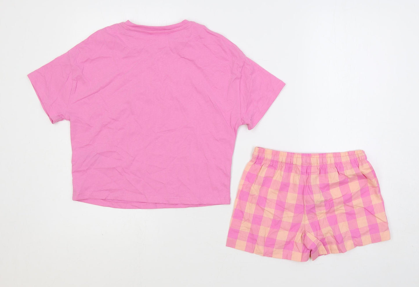 Marks and Spencer Girls Pink Check Cotton Top Pyjama Set Size 7-8 Years Pullover