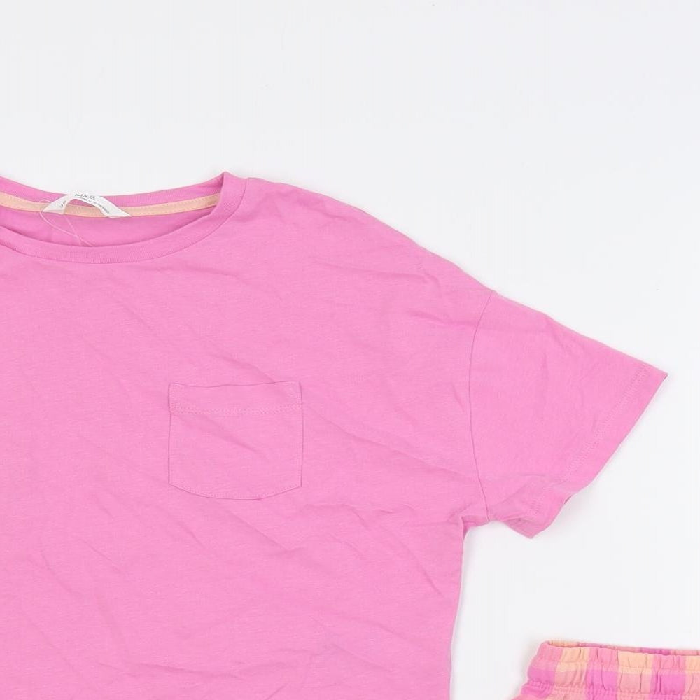 Marks and Spencer Girls Pink Check Cotton Top Pyjama Set Size 7-8 Years Pullover