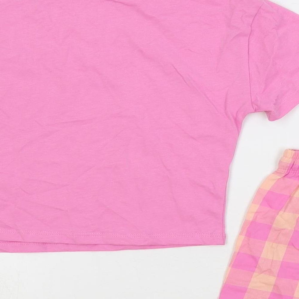 Marks and Spencer Girls Pink Check Cotton Top Pyjama Set Size 7-8 Years Pullover