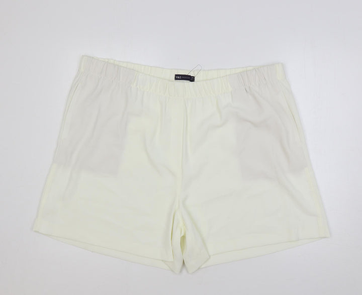 Marks and Spencer Womens Ivory Polyester Basic Shorts Size 24 L5 in Regular - Elastic Waist