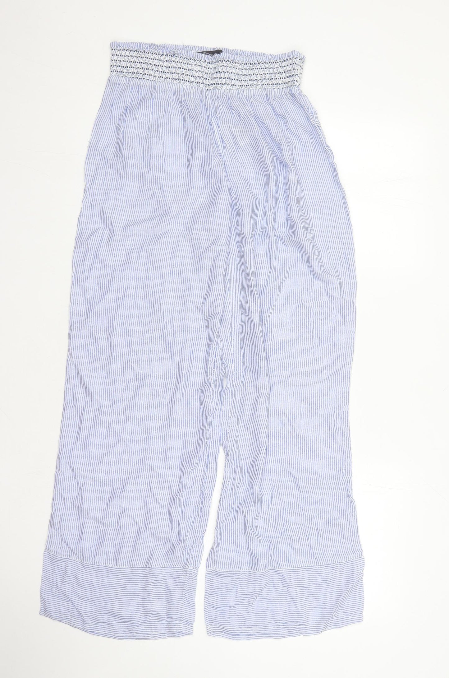 Marks and Spencer Womens Blue Striped Modal Trousers Size 10 L29 in Regular - Elasticated Waist