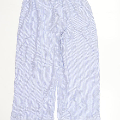 Marks and Spencer Womens Blue Striped Modal Trousers Size 10 L29 in Regular - Elasticated Waist
