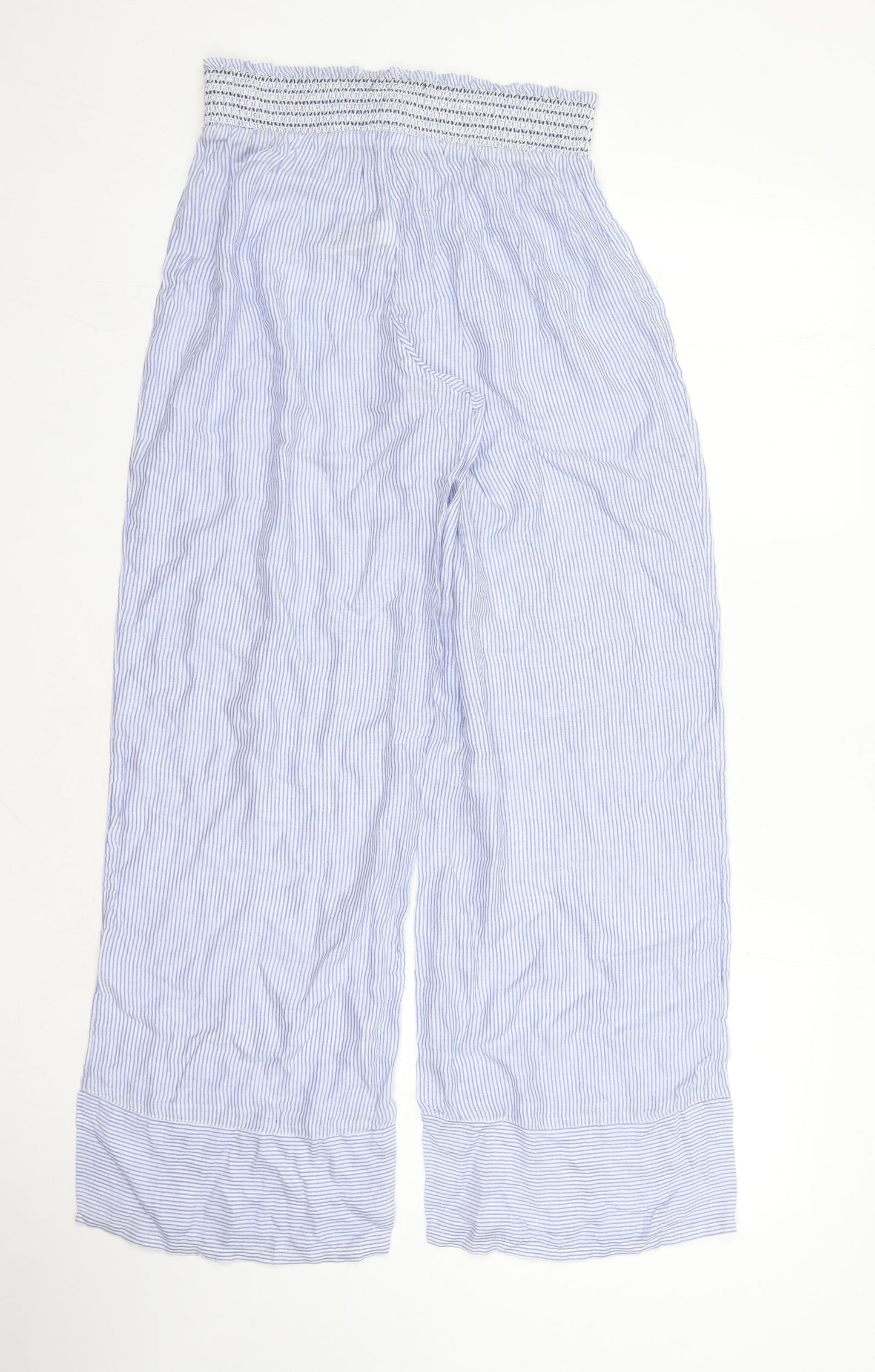 Marks and Spencer Womens Blue Striped Modal Trousers Size 10 L29 in Regular - Elasticated Waist