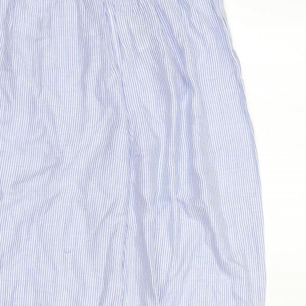 Marks and Spencer Womens Blue Striped Modal Trousers Size 10 L29 in Regular - Elasticated Waist