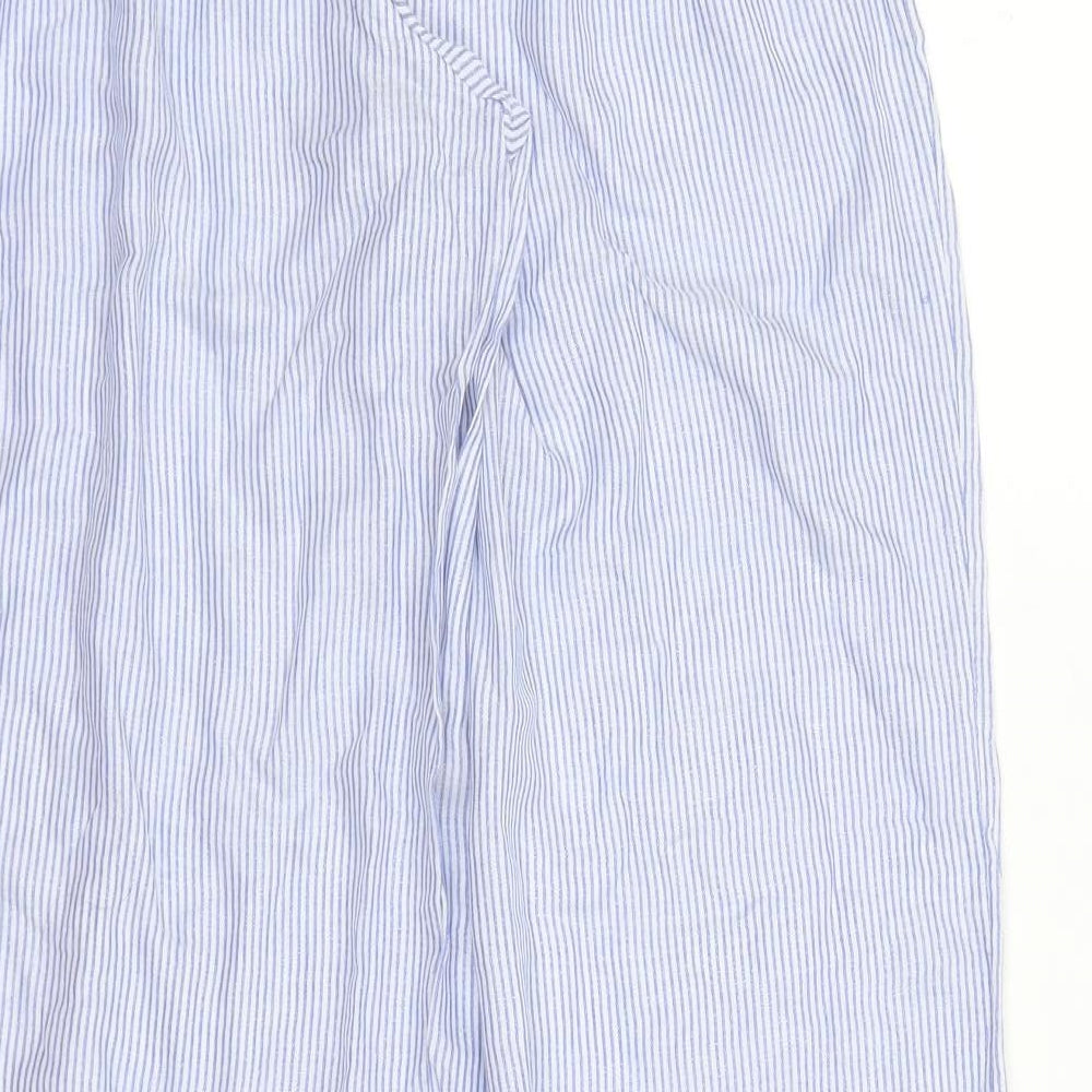 Marks and Spencer Womens Blue Striped Modal Trousers Size 10 L29 in Regular - Elasticated Waist