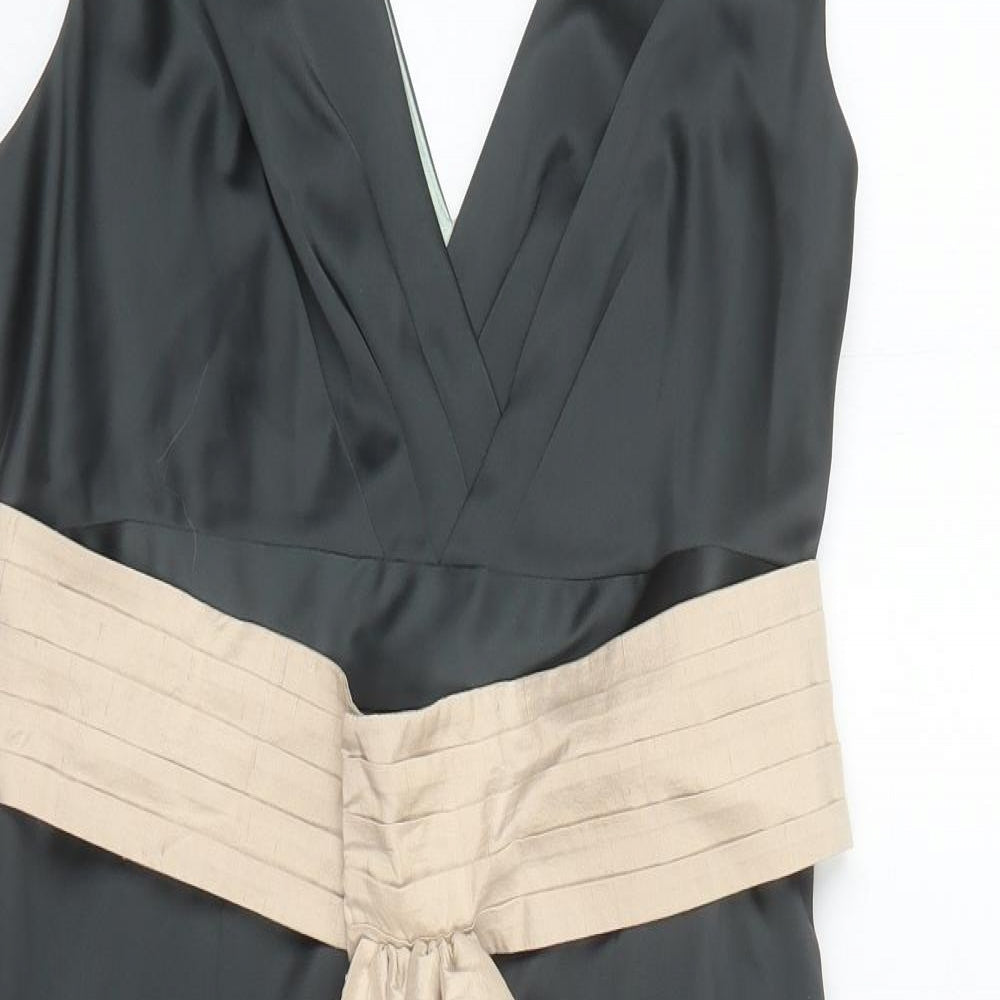 NEXT Womens Green Polyester A-Line Size 14 V-Neck Zip - Belted Bow