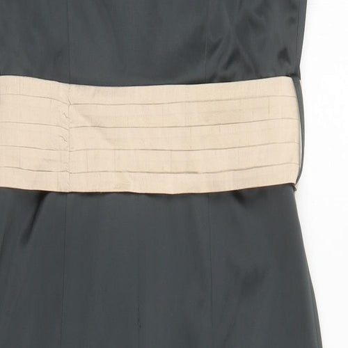 NEXT Womens Green Polyester A-Line Size 14 V-Neck Zip - Belted Bow