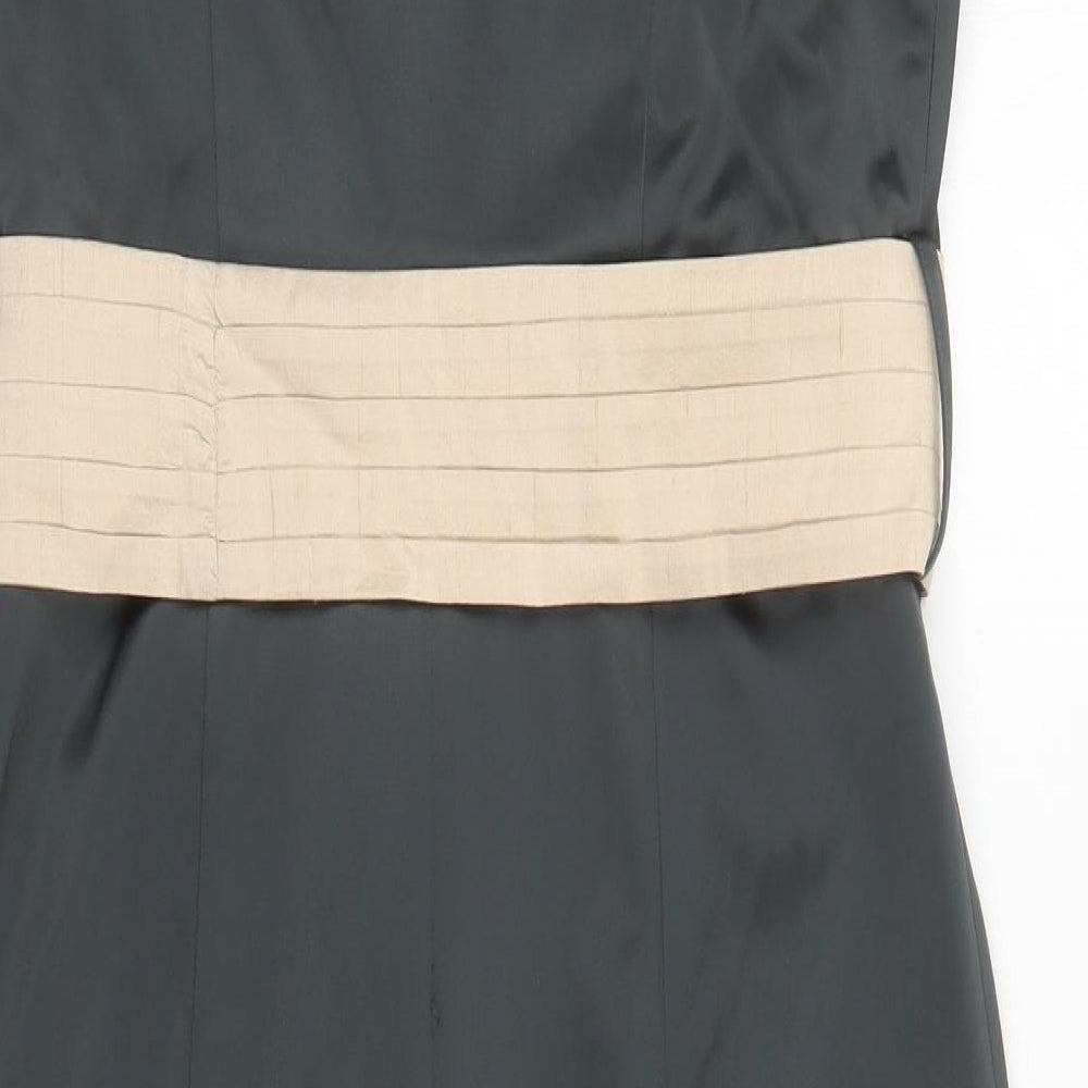 NEXT Womens Green Polyester A-Line Size 14 V-Neck Zip - Belted Bow