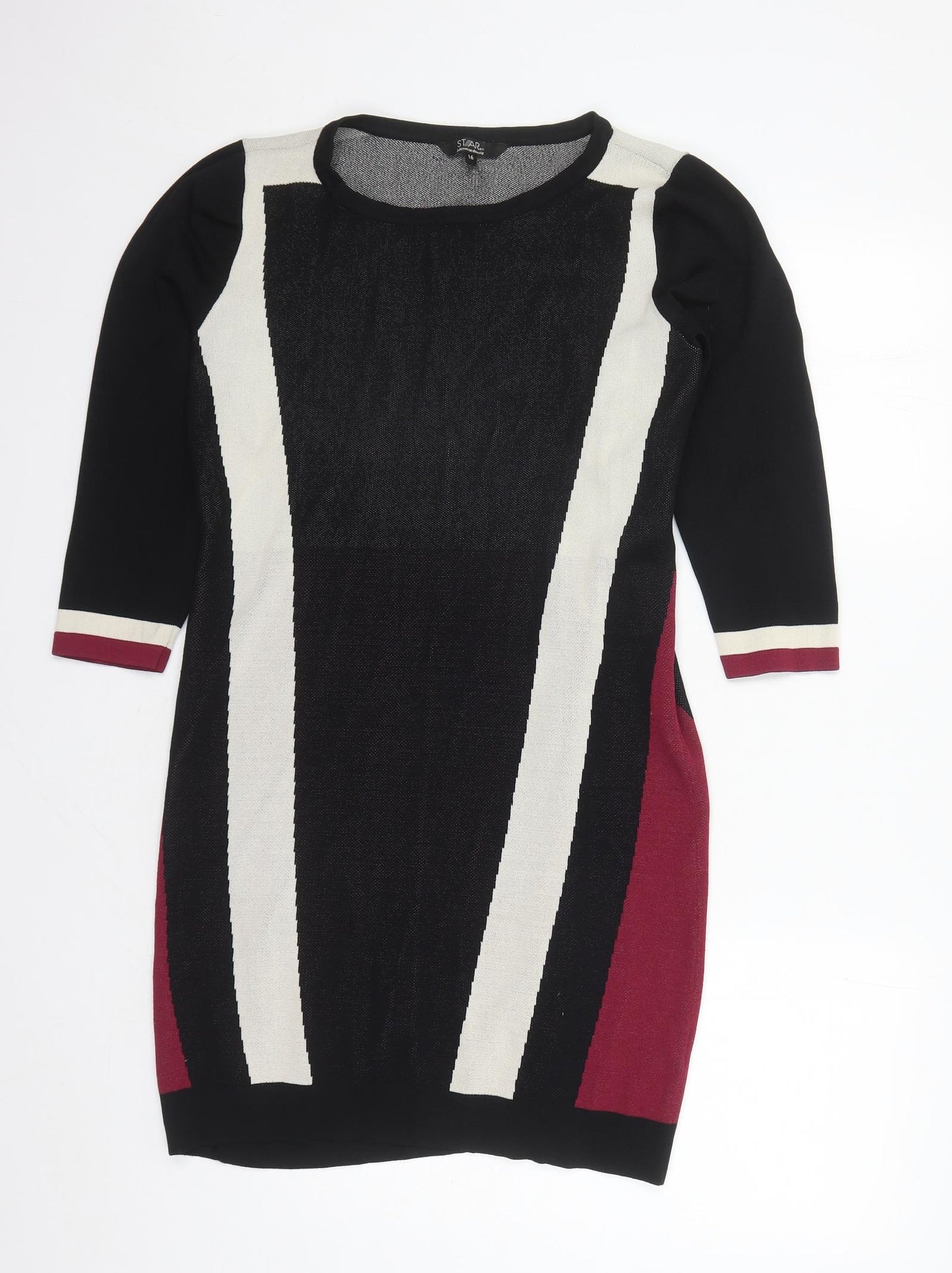 Julien Macdonald Womens Black Colourblock Viscose Jumper Dress Size 16 Round Neck Pullover