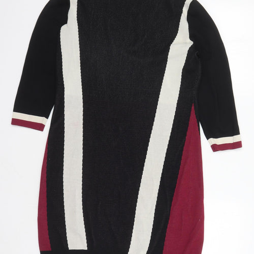 Julien Macdonald Womens Black Colourblock Viscose Jumper Dress Size 16 Round Neck Pullover