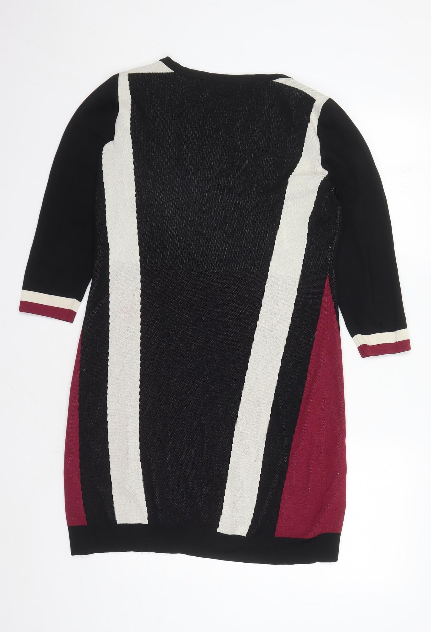 Julien Macdonald Womens Black Colourblock Viscose Jumper Dress Size 16 Round Neck Pullover